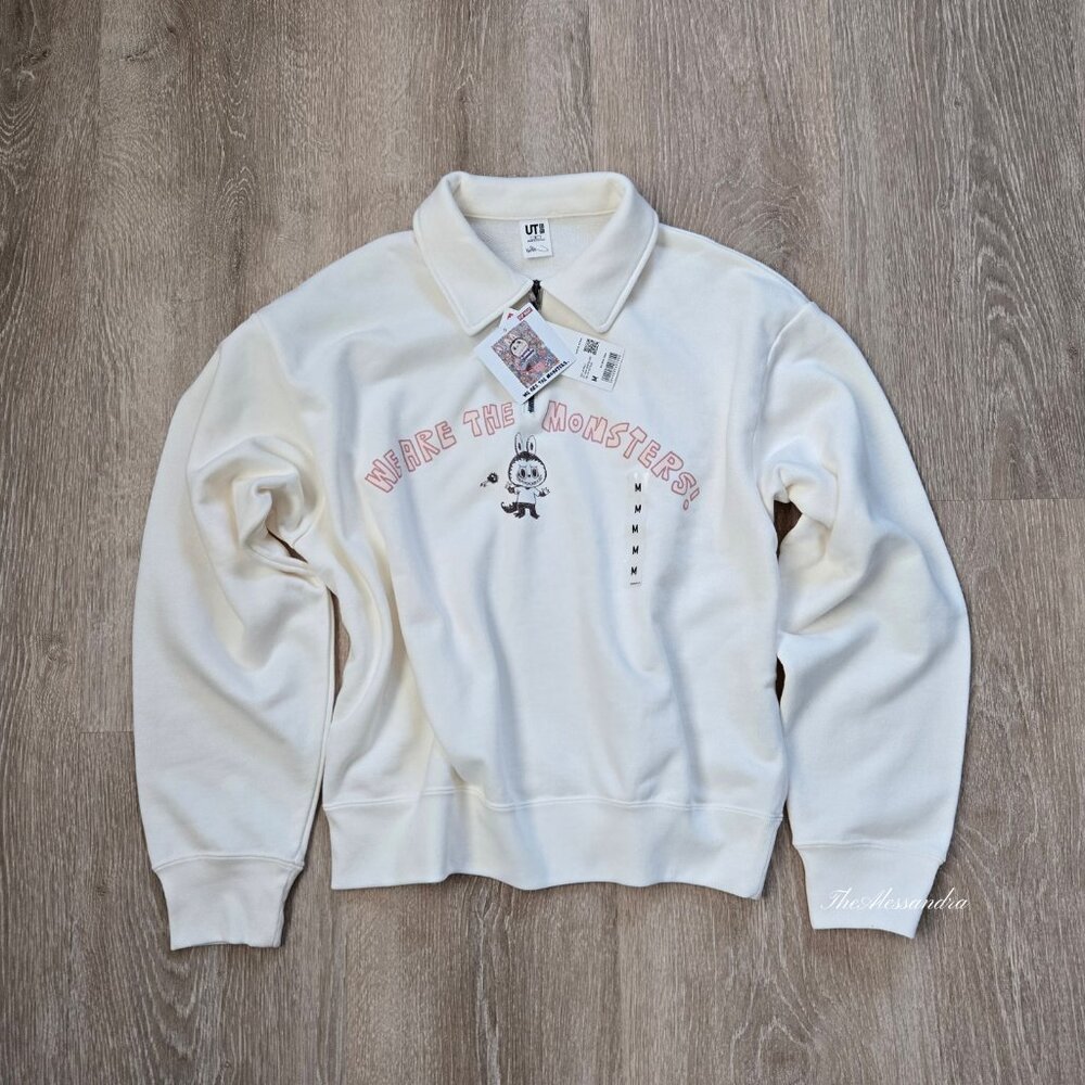 Uniqlo x POP MART Half Zip Sweatshirt M White Cotton New With Tags Rare LABUBUs